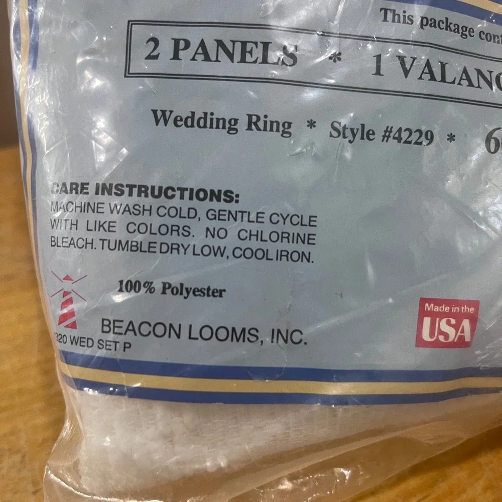 Vtg Beacon Looms Wedding Ring Lace Window Set White 60x63 5pc Cottagecore USA